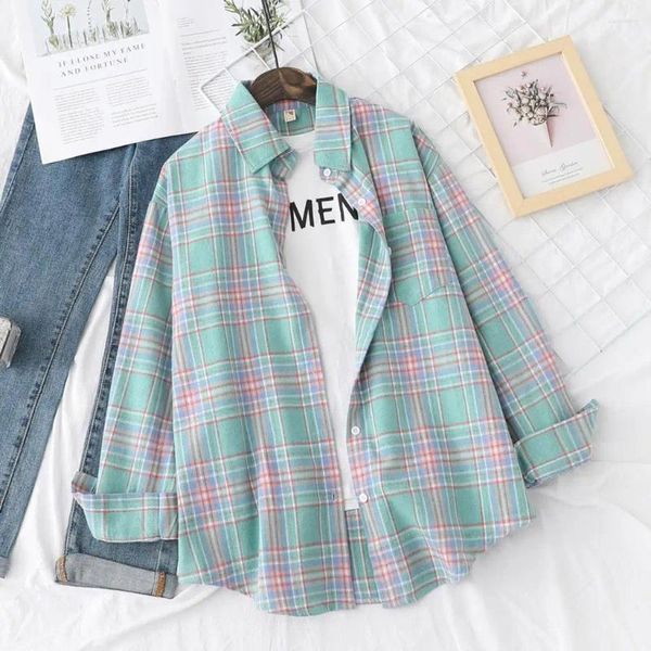 Frauen Blusen Marke Casual Flanell Kariertes Hemd 2024 Herbst Boutique Damen Lose Bluse Und Tops Weibliche Langarm Shirts kleidung