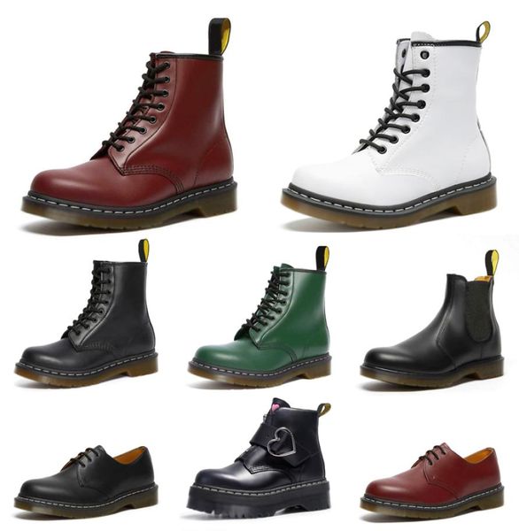 Дизайнерские ботинки 1460 Мужчины Женщины Модные зимние ботильоны Черный Белый Винный Красный Зеленый Темно-синий Уличная обувь на платформе Кожаные ботильоны на шнуровке 36-448260953