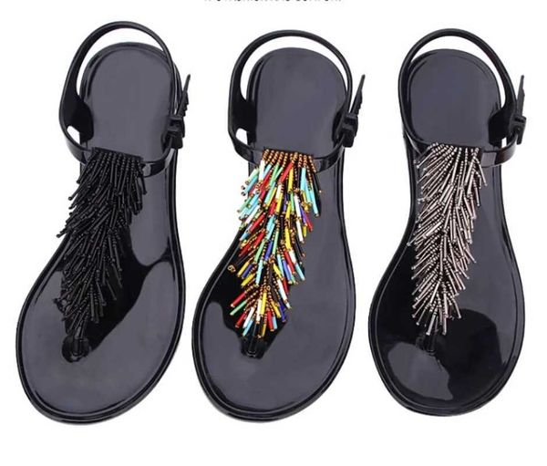Sandallar bayan ayakkabılar flip üst kadın sandalet siyah ayakkabı plastik düşük botlar yaz 2023 kristal pvc toptan lüks satışlar h J240224