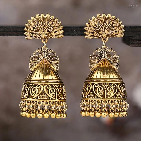 Dangle Brincos 2024 Étnico Jhumka Para Mulheres Nepal Bohemian Jóias Exagerada Retro Estilo Indiano Oco Sino Pingente Pavão