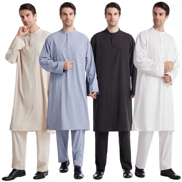 Etnik Giyim Müslüman Arapça Erkekler Jubba Thobe Robe Pantolon Set İslami Giysiler Takım Abaya Suudi Ramazan Eid Türkiye Kürtas Elbise Kaftan