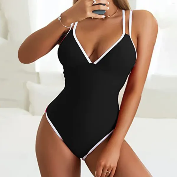 Costume da bagno da donna Donna Scollo a V Perizoma Bikini Monokini Costume da bagno Costume da bagno Costumi da bagno Pantaloncini da yoga sexy Costume da bagno da uomo Bianco