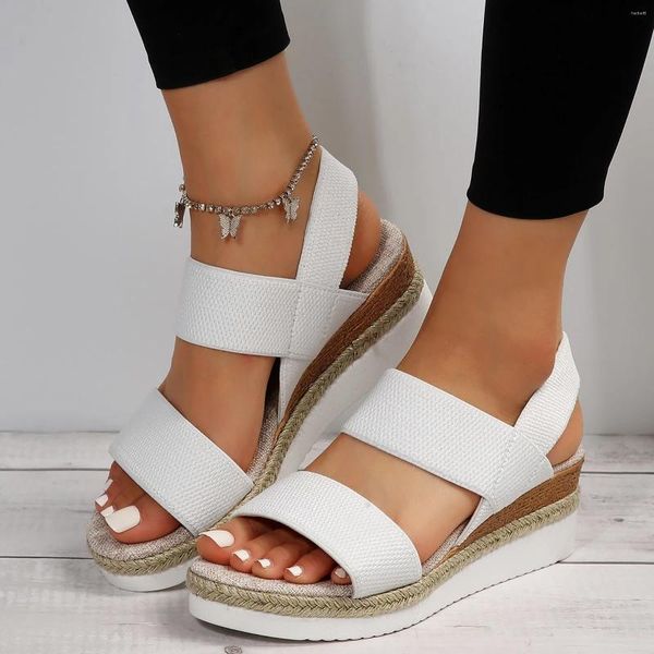 Sandalen für Damen, minimalistisch, mit Keilabsatz, Stoff, Slingback, Urlaub, Sommer, offene Zehen, Plattform, transparent, für Absätze