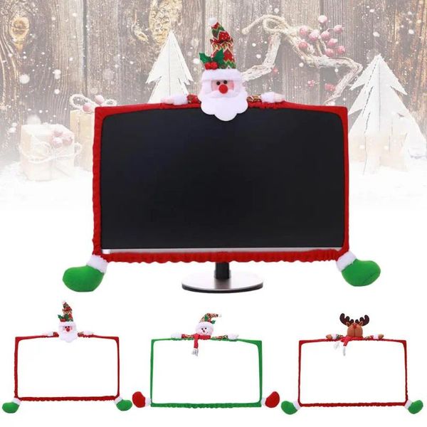 Decorações de Natal Monitor LCD de computador Desenhos animados Quadro Capa Proteção de borda para 19-27 polegadas Display Papai Noel Boneco de neve Elk