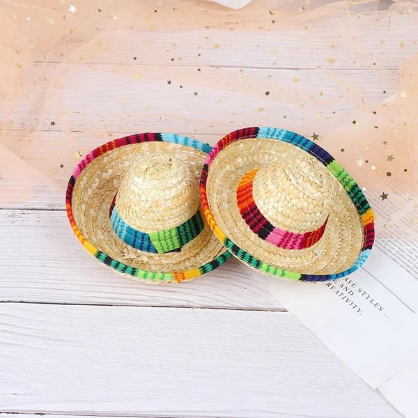 Vestuário para cães 1 peça 7 cm mini cães de estimação chapéu de palha sombrero gato sol praia chapéus de festa