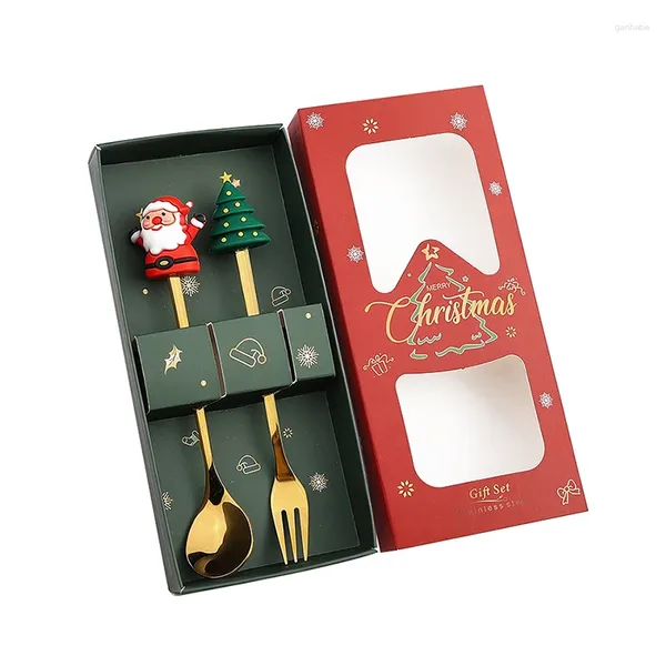 Geschirr-Sets, Weihnachtsgeschenk, Geschirr-Set, Edelstahl, goldener Weihnachtsmann, Elch-Figuren-Stil, Messer und Gabeln, Küchenbox