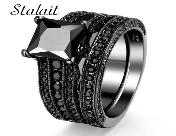 Anello di zircone quadrato grande moda set anello di coppia nero vintage anelli di nozze gioielli in titanio per le donne regali di compleanno2295916