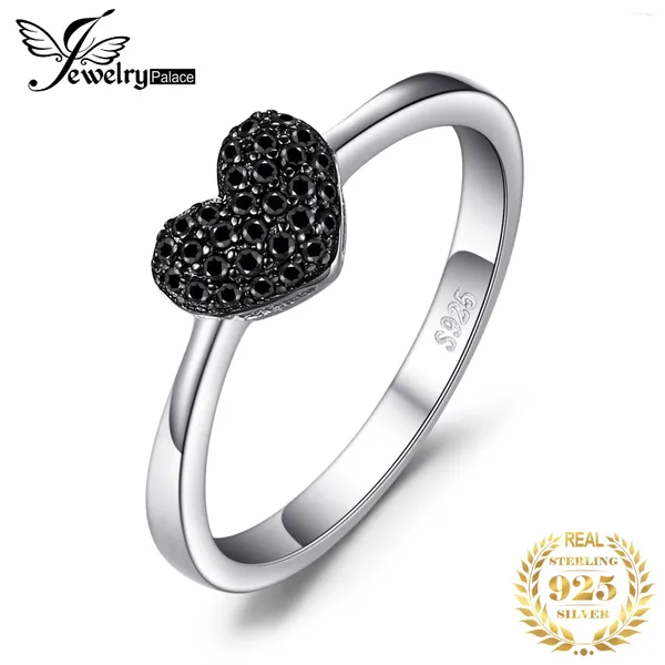 Cluster Ringe JewelryPalace Herz Liebe Ring 925 Sterling Silber Mädchen Niedliche Natürliche Schwarze Spinell Versprechen Edelsteine Schmuck Für Frauen