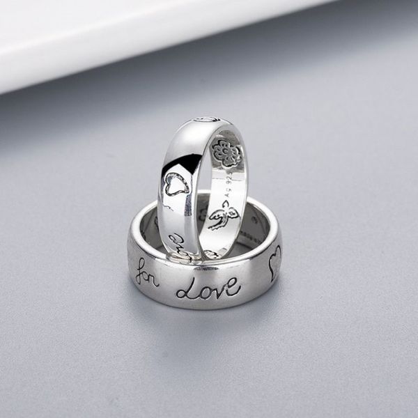 Feminino menina flor pássaro padrão anel com selo cego para amor carta anel presente para o amor casal alta qualidade jóias 1907