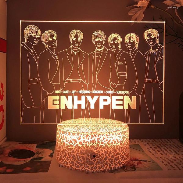 Luzes da noite kpop estrela equipe enhypen figura luz personalizado estátuas de membro acrílico stands lâmpada led quarto fã decoração do quarto presente do feriado