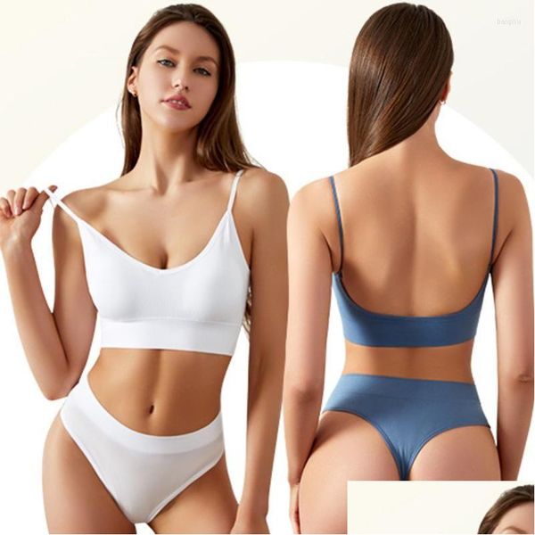 Abbigliamento da yoga Intimo da donna Piccolo petto raccolto Sezione sottile Senza anello in acciaio Canotta sportiva di grandi dimensioni Reggiseno a coppa a triangolo Set Drop De Dhtmc