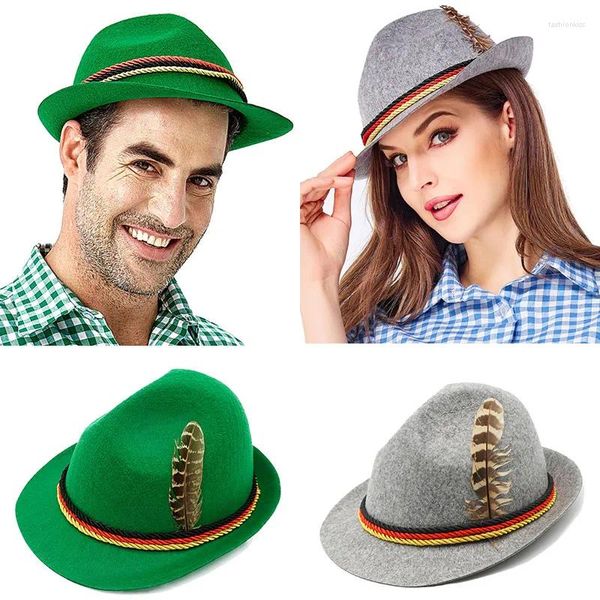 Berretti Cappello alpino tedesco dell'Oktoberfest per uomo Donna Piuma in feltro di lana Jazz Panama Novità unisex Fantasia Costume cosplay di Halloween