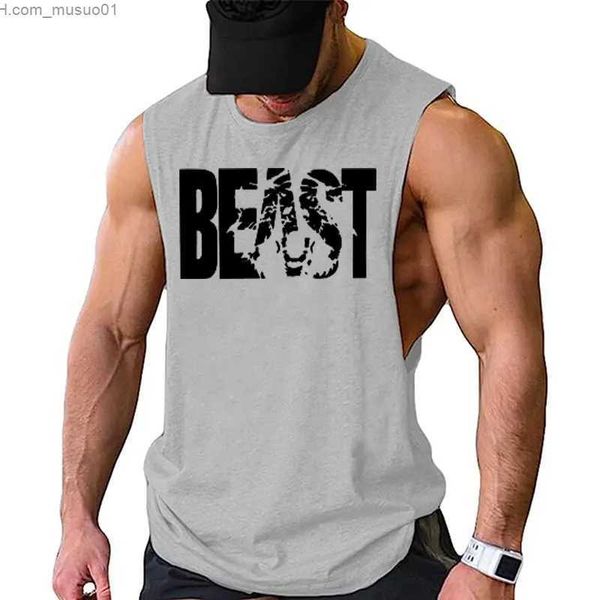 Herren Tank Tops Sommer Grau Gym Kleidung Bodybuilding Fitness Herren Lauf Tanks Workout BEAST Print Weste Stringer Sportbekleidung Muskel UnterhemdL2402