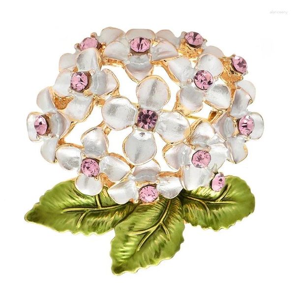 Spille Wulibaby Pretty Hydrangea Flower Donna Smalto Rosa Strass Piante Party Office Spilla Pins Regali