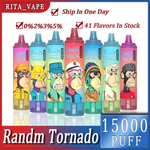 Orijinal Randm Tornado 15000 15k Puffs 850mAh Type-C Type-C Şarj 25ml Pil Ekranlı Önceden Dolunlu Pod 41 Tatlı 0%2%3%5%Hava Akışı Kontrolü Daha İyi Kullanım Deneyimi