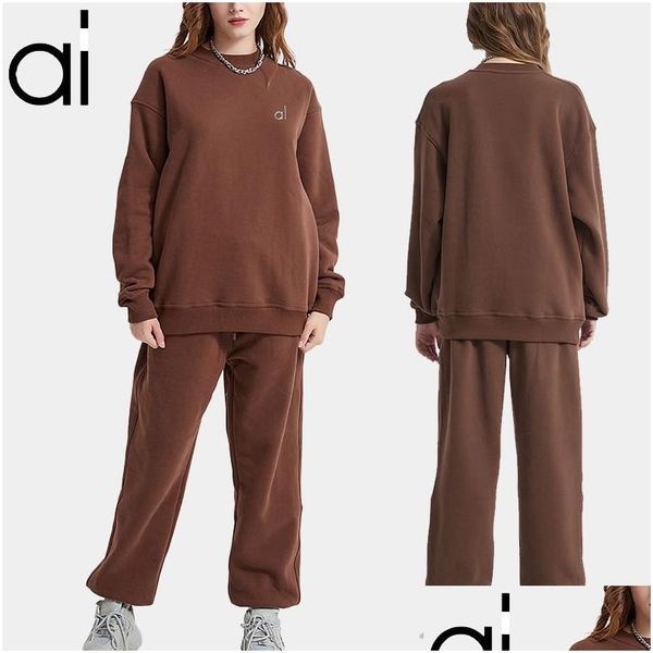 Yoga-Outfit Al Yoga Slouchy Suit Sweatshirts Addsweatpants P Heavy Weight Crew Neck Plover Lovers Studio-To-Street Sweater Loose Jogge Dhwqt