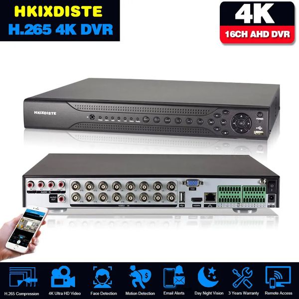 16ch 4k 8mp 5mp híbrido ahd dvr detecção de movimento humano cctv gravador de vigilância de vídeo 16 canais dvr sistema de câmera de segurança 240219