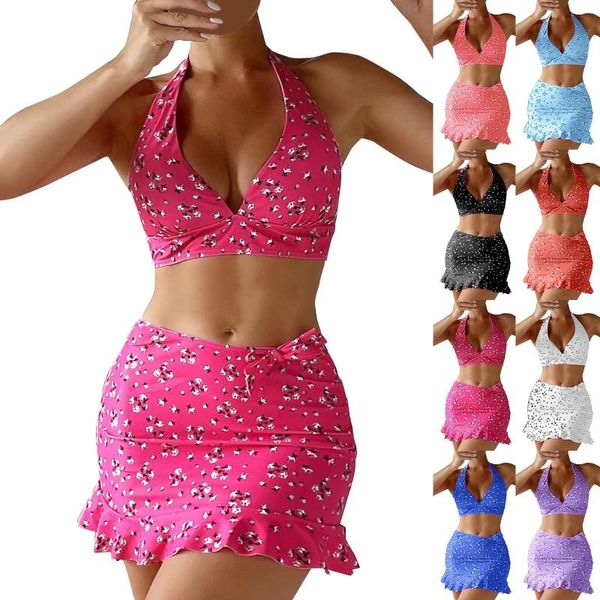 Roupa de banho feminina 3 peças maiô com cordão conjunto de biquíni manga longa praia sutiã esportivo maiôs para mulheres nadar topos