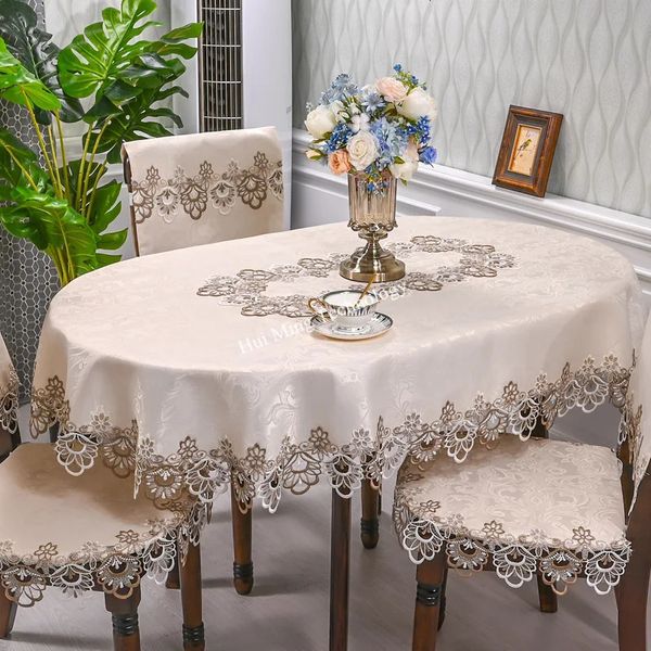 Tovaglia ovale bianca ricamata pieghevole tavolo da tè Juppe copertura per tavolo da pranzo tovaglia tavolo casa pizzo arte copertura antipolvere copertura per sedia 240220