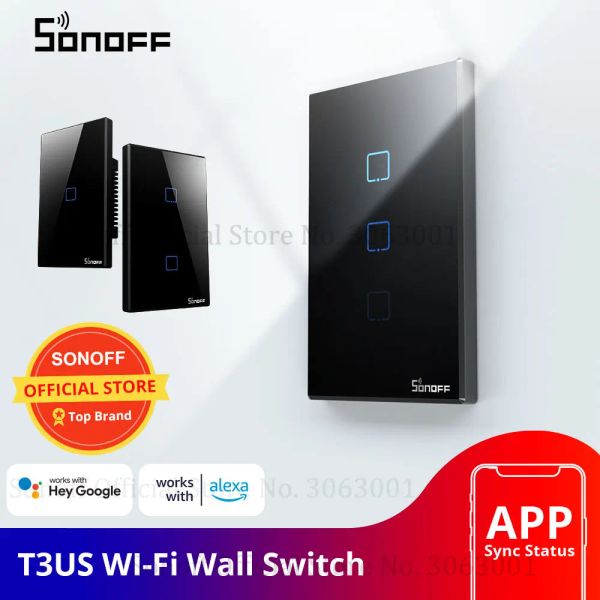 Steuerung SONOFF T3 Smart Wifi Wandleuchte US-Schalter Schwarz 120 Typ mit Rand 1/2/3 Gang 433 RF/APP/Touch-Steuerung funktioniert mit Google Home