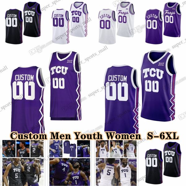 NCAA Custom S-6XL TCU Horned Frogs College Basketball 2 Emanuel Miller Jerseys 3 Avery Anderson III Jameer Nelson Jr.