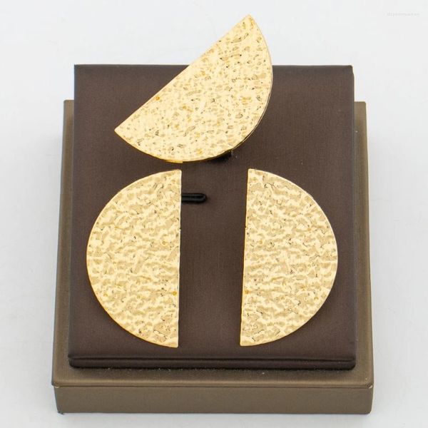 Halskette Ohrringe Set Dubai Gold Farbe Schmuck Geometrie Design und Ring Frauen Luxus Big Finger Zubehör