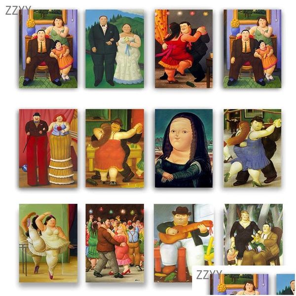 Pinturas Fernando Botero Famoso Pintura A Óleo Da Lona Casal Gordo Dançando Pôster e Imprimir Arte de Parede Imagem para Livin Room Home Decorati Dhor7