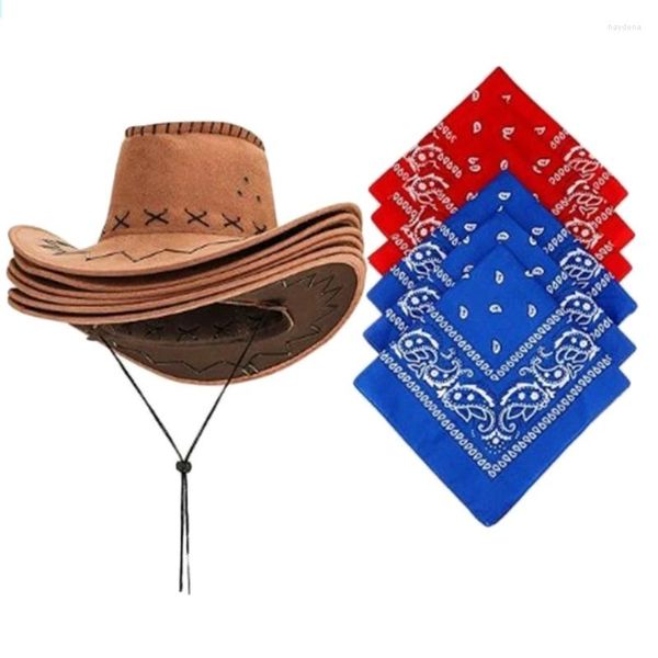 Berets 12pcs adulto corda jogando traje cowboy chapéu lenço cosplay acessórios