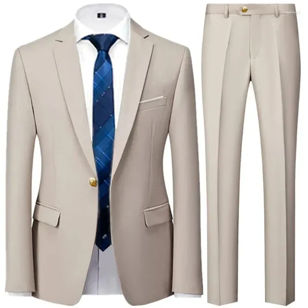 Männer Anzüge 2024 Frühling Herbst Mode Business Casual Einfarbig/Männlich One Button Blazer Jacker Mantel Hosen Hosen