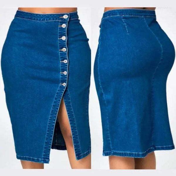 Gonne Moda donna Jeans Gonna Vintage monopetto a vita alta Aderente Donna Sexy Confezione Hip Split Denim
