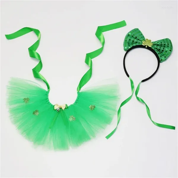 Vestuário para cães Stpatricks Day Pet Costume Saia Headband para Cat Festival Party Irlandês Celebração Nacional Po Adereços