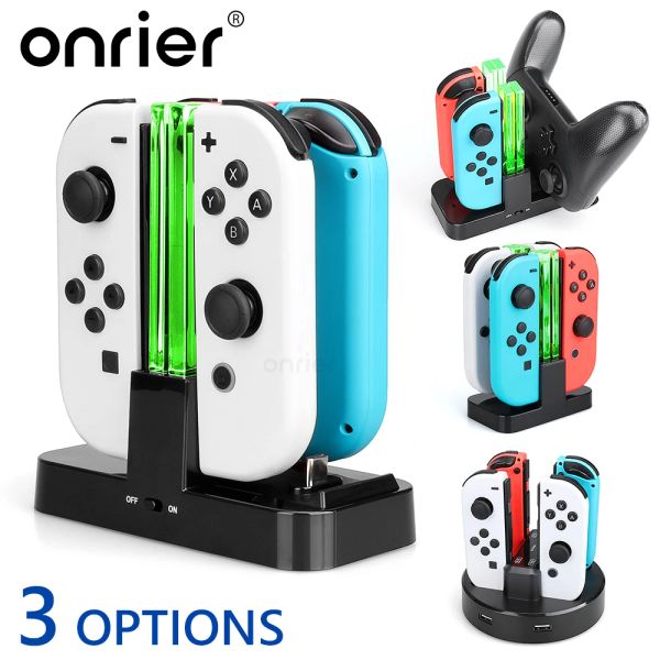 Stand Onrier Dock di ricarica per Nintendo Switch OLED JoyCon 4 Controller LED Caricatore Dock Supporto per stazione per accessori Switch