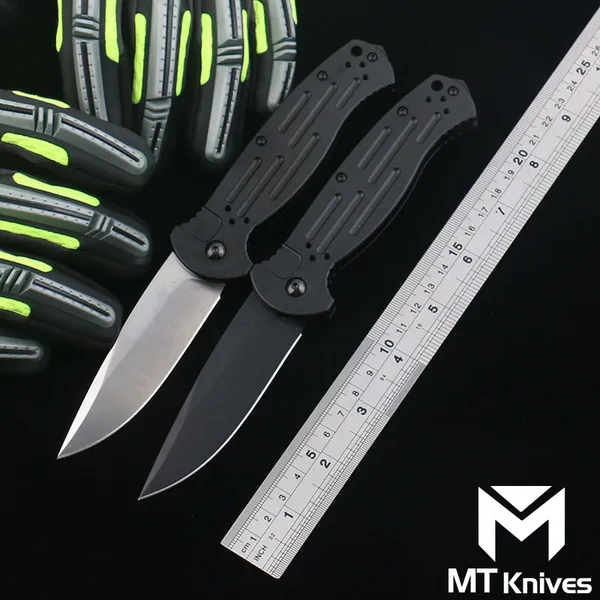 Mt produção BM-9051 faca dobrável alça de liga alumínio d2 lâmina botão sistema bolso cozinha ao ar livre edc acampamento facas caça ferramenta