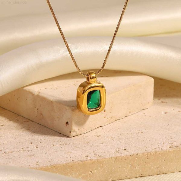 Collana di celebrità su Internet INS con collana con pendente in zircone verde placcato oro 18 carati, gioielli da donna alla moda e alla moda