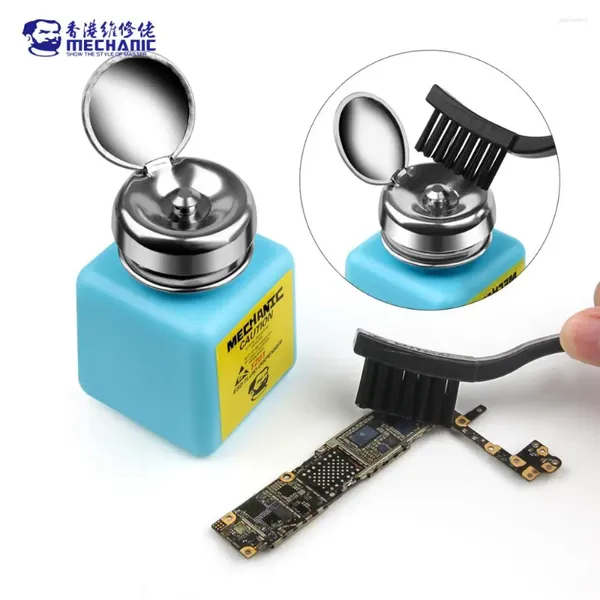 Professionelle Handwerkzeugsätze Mechaniker 180 ml Metallkappe Flüssiger Alkohol Flaschenpresse Pumpen ESD-Flüssigkeitsspender Kunststoffbehälter für PCB