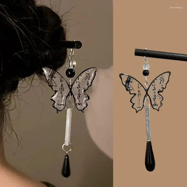 Haar Clips Retro Tinte Schmetterling Quaste Sticks Frauen Chinesische Elegante Holz Stäbchen Alte Haarnadel Hanfu Kleidung Zubehör