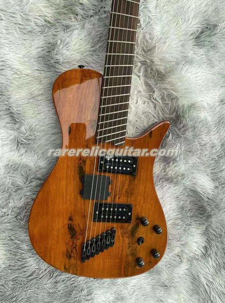 Custom Shop Chitarra a 3 corde in acero spalted naturale lucido, basso a 4 corde, basso elettrico a 7 corde, manico in acero, tastiera in palissandro, hardware nero