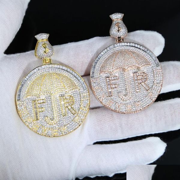 Anhänger Halsketten Neue Iced Out Money Dollar Umbrella Rich Letter Halskette Zweifarbige Farbe Bling 5A Kubikzircon CZ Anhänger Hiphop Jewel Dhfdl