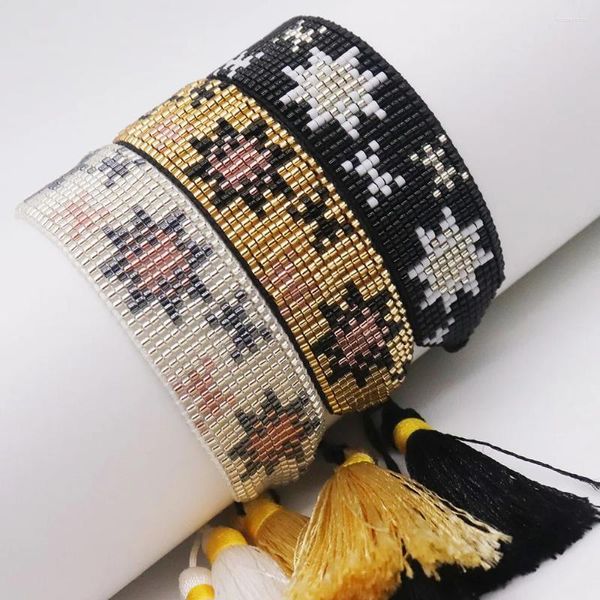 Bracciale Miyuki con fiocco di neve intrecciato a mano, nappa con perline alla moda per donna