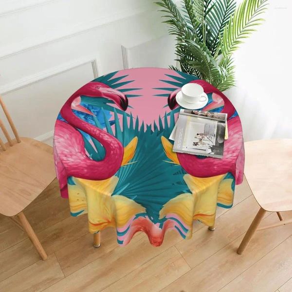 Pano de mesa rosa tropical flamingo papagaio redondo toalha de mesa folhas de palmeira capa para festa em casa proteção de sala de jantar