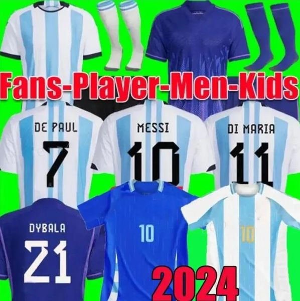 3 Sterne Welt 24 25 Argentinien Fußballtrikots Spielerversion 23 24 DI MARIA DYBALA Männer Fußballtrikots Kinderkits AGUERO MARADONA MONTIEL MARTINEZ MESSIS KIND