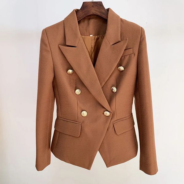 HIGH STREET est Designer Giacca da donna con bottoni a forma di leone, doppio petto, vestibilità slim, strutturata, blazer marrone cioccolato 240220