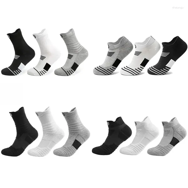 Meias masculinas 3Pairs Men Anti-Slip Basketball Outdoor Running Cotton Curto Longo Tubo de futebol esportivo respirável Deodoroso