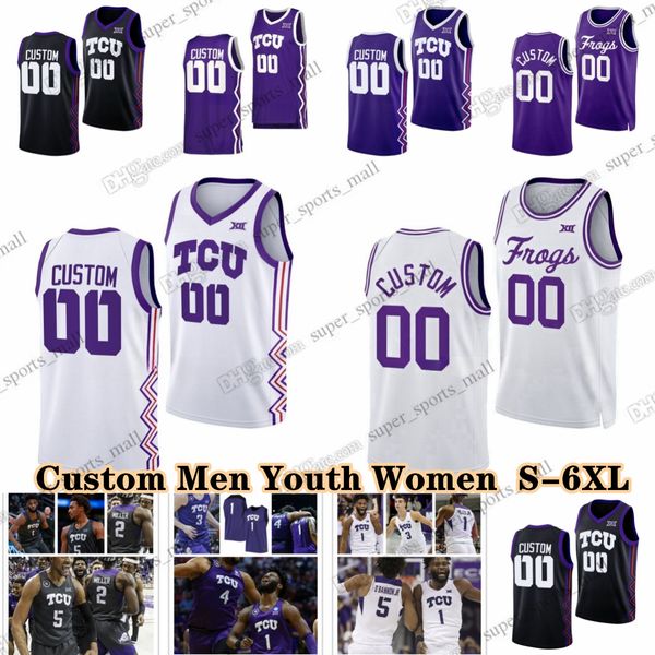 NCAA Custom S-6XL TCU Horned Frogs College Basketball 2 Emanuel Miller Jerseys 3 Avery Anderson III Jameer Nelson Jr.