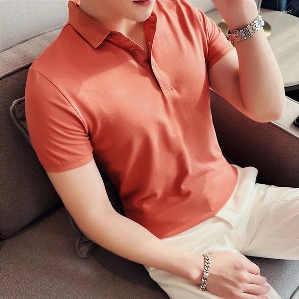 Herren Polos Sommer Boutique Mode 11-Farben Kurzarm T-Shirt Umlegekragen Elastisch Atmungsaktiv Slim Tops Männlich Poloshirt