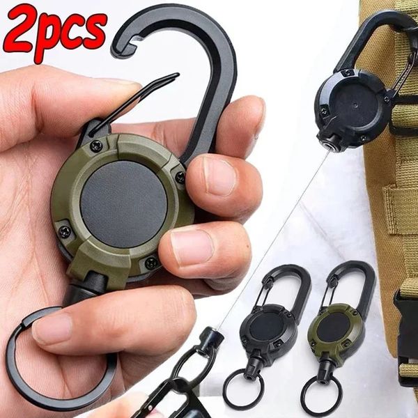 12 Stück Heavy Duty Retractable Pull Badges ID Reel Karabiner Schlüsselanhänger Stahldrahtseil Schnalle Schlüsselhalter Outdoor Schlüsselanhänger Werkzeuge 240221