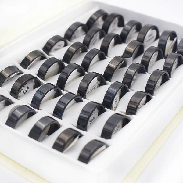 36 Stück Mix Size Schwarze Edelstahlringe Herrenschmuck Breite 6 mm Runde einfache schwarze Statement-Ringe für Damenschmuck 240220