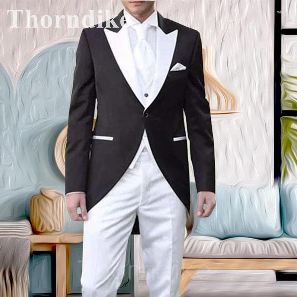 Ternos masculinos Thorndike Homens Fraque Tendência Personalizada Casamento Prom Smoking 2 Peças Jaqueta Calças Definir Terno Formal Slim Fit Branco Lapela Blazer Traje