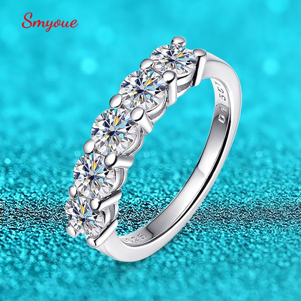 Smyoue Anello in oro bianco con Moissanite da 4 mm in oro bianco per donna 1.5CT Anello in pietra con diamanti Fede nuziale per sposa S925 Argento sterling GRA