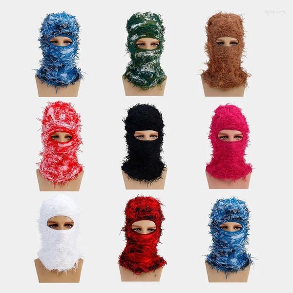 Berets borda áspera único buraco ao ar livre manter quente tricô balaclava engraçado halloween proteção facial unisex boné de esqui gorro